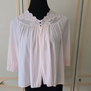 Vintage Ladies Bed Jacket by Shadowline~ 1950s, Pink Slinky Nylon, Lace~ Medium